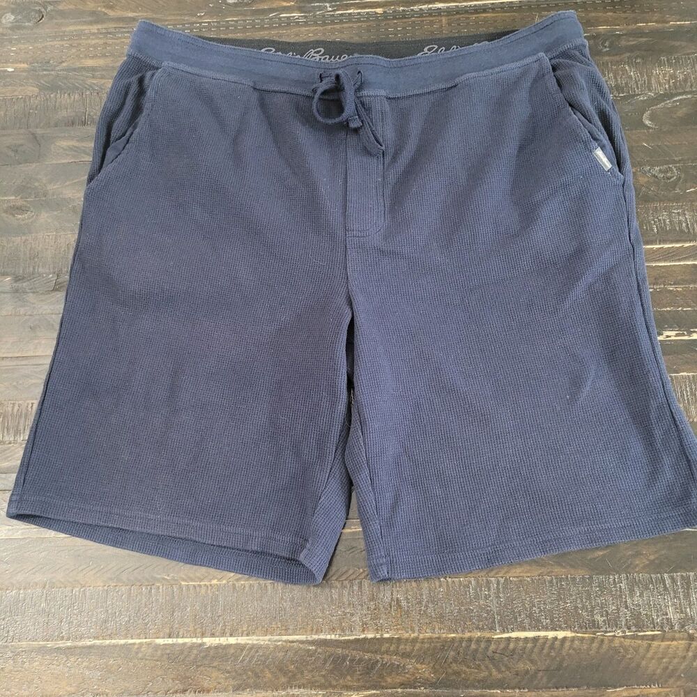 Eddie Bauer Men’s XL Navy Blue Waffle Knit Shorts Elastic Drawstring Lounge
